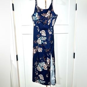 Floral cowl neck dress with slit